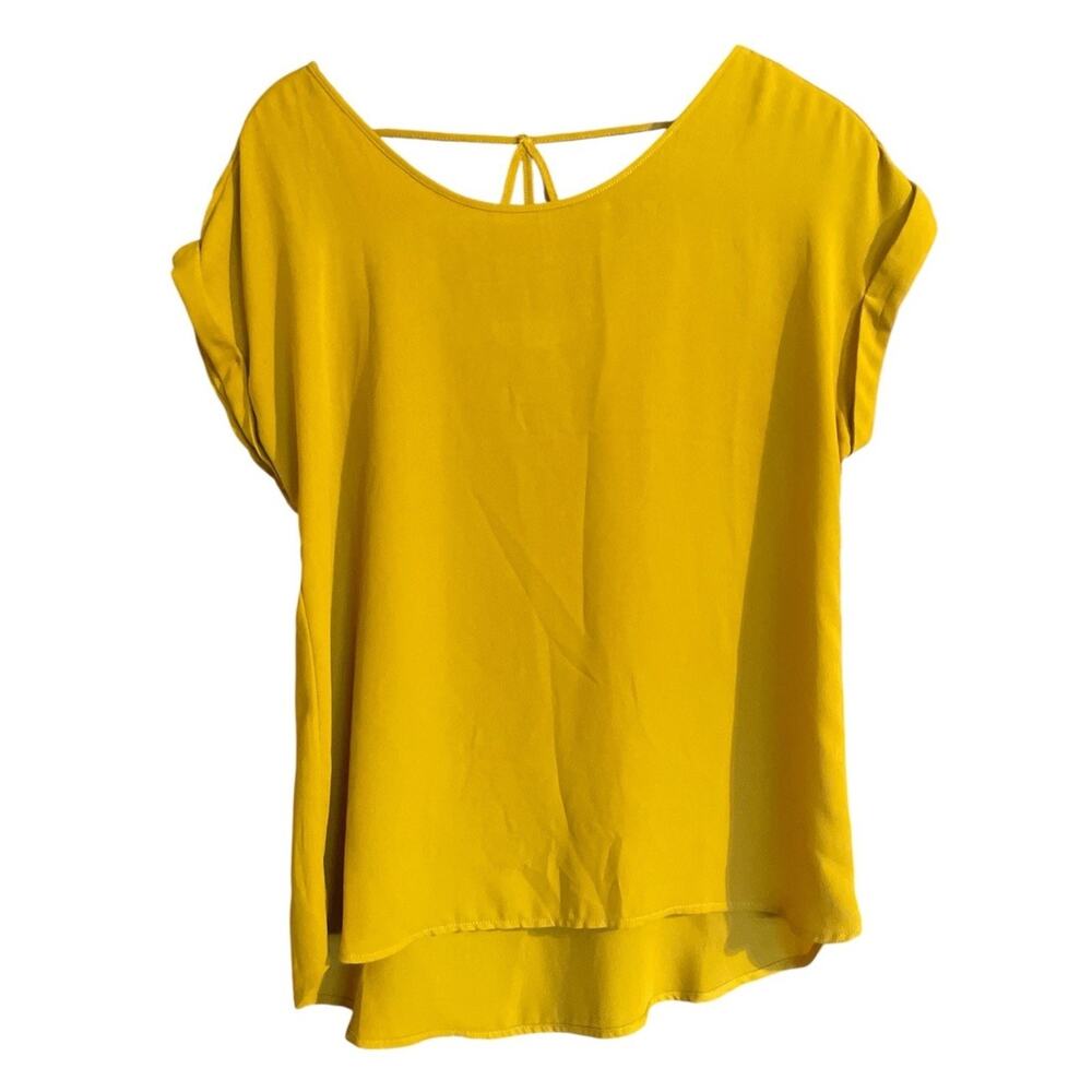 Women's PINK ROSE Mustard Yellow Blouse Top Sz M Lightweight Strappy Back